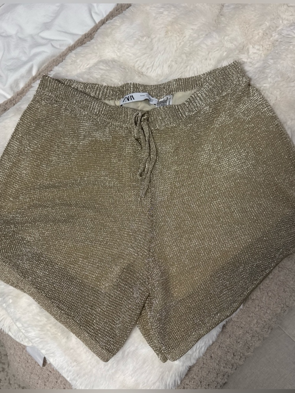 Zara Gold Metallic High-Waist Knit Shorts